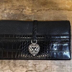 Brighton Black Croc-Embossed Wallet with Heart Charm Vintage